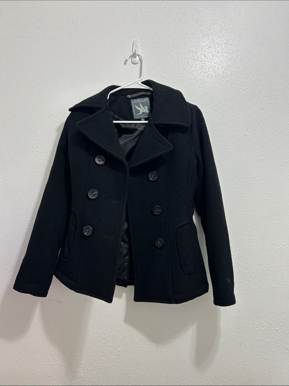 Spiewak Black Double-Breasted Wool Pea Coat